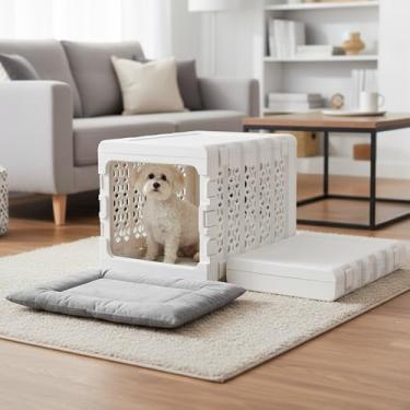 Imagem de KindTail Pawd Caixa de plástico pequena totalmente dobrável para cães e cama lavável para cães, elegante e portátil para viagens de animais de estimação, canil com cama para cachorro ou cama de gato