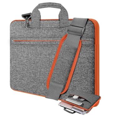 Imagem de Bolsa de ombro para laptop de 15,6 polegadas, durável, à prova de choque, com vários bolsos e alça compatível com a maioria dos notebooks de 15,6 polegadas, cinza escuro e laranja
