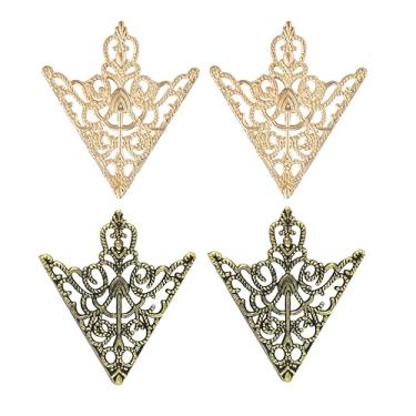 Imagem de coadipress 2 peças retrô oco triangular colarinho broche para homens mulheres camisa floral oco terno roupas gola ângulo decoração peças, Middle, Liga de aço, Sem Pedra Preciosa