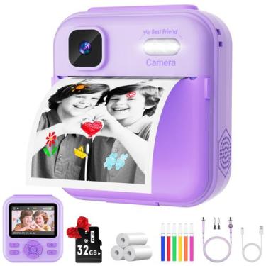 Imagem de Câmera de impressão instantânea Qnxoatr Kids 48MP HD com 32GB roxa - Q