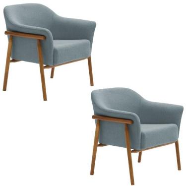 Imagem de Kit 02 Poltronas Luna Base Madeira Bouclé Azul Claro - Nexta Casa, Azu