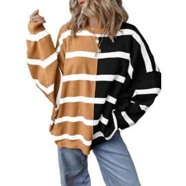 Imagem de Suéter feminino EVALESS 2024, outono, tamanho grande, colorido, marrom
