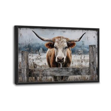 Imagem de Arte de parede grande Longhorn para sala de estar Big Longhorn decoração de parede imagens de vaca imagens rústicas ocidentais em tela pintura gado arte decoração para quarto escritório presentes