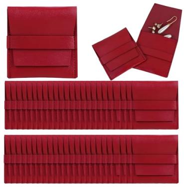 Imagem de 50 bolsas de joias vermelhas, couro PU com forro de microfibra, estilo envelope, sacos 3,1 × 3,1 para anéis e colares
