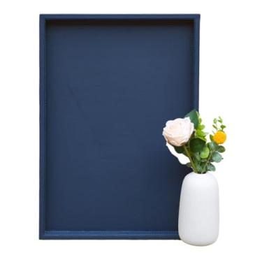 Imagem de Galopgen Bandeja otomana retangular de 50 x 35 cm | Couro PU texturizado, à prova d'água e resistente ao calor para mesas de café/jantar, sofá, cama, entretenimento e festa (azul marinho, 50 x 35 cm)