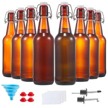 Imagem de keigocare Garrafa de cerveja âmbar de 473 ml, 8 peças, garrafas de kombucha de vidro com rolhas para preparação, bebidas, vitaminas, kefi, cerveja, refrigerante, suco, kombucha, óleo, água, leite