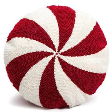 Imagem de Travesseiro redondo de hortelã-pimenta para férias, almofada de redemoinho vermelho e branco de 40,6 cm, poliéster de pelúcia para sofá, sala de estar, carro