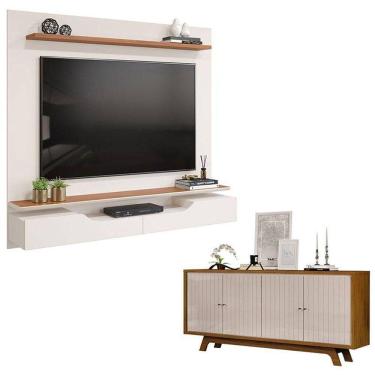 Imagem de Painel Para Levi Off White Freijó E Aparador Buffet Brise Freijó Off White - Dj Móveis