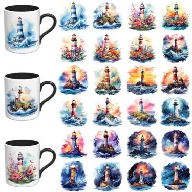 Imagem de Elewins Adesivos UV DTF - 24 folhas lindo cenário UV DTF Cup Wrap para canecas de vidro café, decalques DIY para copos, esfregar à prova d'água em transferências para artesanato (farol)