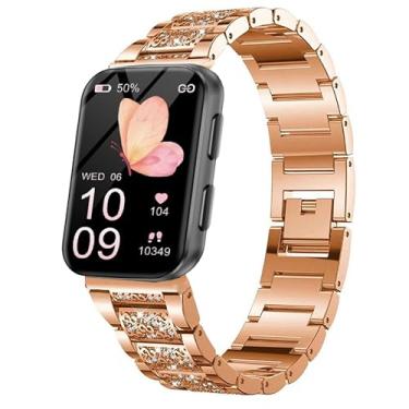 Imagem de Lamshaw Pulseira esportiva de silicone macio de liberação rápida compatível com MorePro HM57, Air 2 Smart Watch (ouro rosa, pulseira de tamanho de 22 mm)