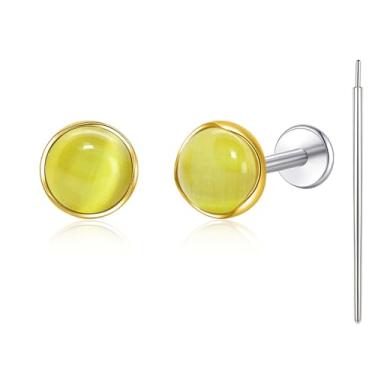 Imagem de Limerencia Brincos hipoalergênicos para orelhas sensíveis – Brincos redondos de titânio G23, brincos perfurados de pedra de cartilagem para presente feminino e masculino, 5mm, Titânio, Sem pedra