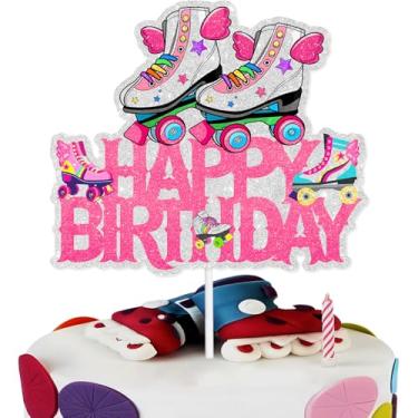 Imagem de Skate Rolando Feliz Aniversário Topo de Bolo Rolo de Asa Skate Conjunto Temático de Aniversário Decoração de Bolo Rolando em Meninos ou Meninas Retrô Colorido Hip Hop Decorações Suprimentos de Festa