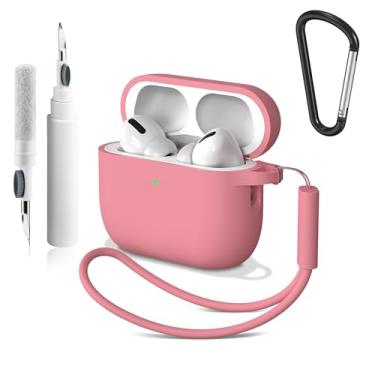 Imagem de Vanjua Capa protetora para AirPods Pro 3 2025, capa protetora de silicone macio para Apple AirPods Pro 3ª geração com kit de limpeza de chaveiro, capa para AirPod Pro 3 para mulheres e homens (rosa
