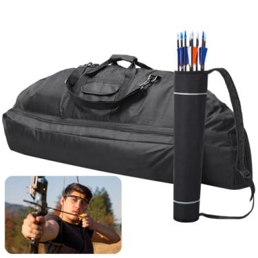 Imagem de byepica Estojo de arco e aljava para tiro com arco e aljava com vários bolsos, bolsa protetora portátil com camada acolchoada, costas ajustáveis, alças de ombro e alças