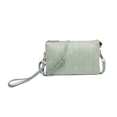 Imagem de JEN & CO. Riley Micro Straw Bolsas transversais pequenas de couro vegano carteiras de pulso bolsas clutch bolsas de ombro para mulheres, Verde-azulado, Transversal