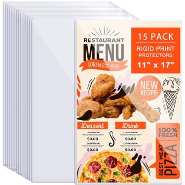 Imagem de 15 peças de protetores rígidos de impressão de 28 x 43 cm, capas de plástico rígido para impressões, capa de menu, protetores de pôster, folhas resistentes, capas de plástico transparente para fotos