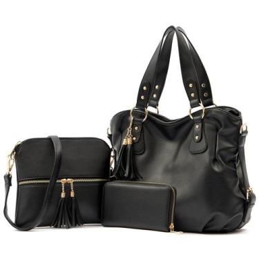 Imagem de Conjunto de bolsas e carteiras Qiyuer  preta, 3 peças