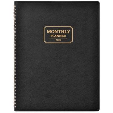 Imagem de Agenda mensal 2024 – Agenda de 12 meses com abas e bolso, contatos e senhas, 22,5 x 29 cm, couro Saffiano, papel grosso, janeiro de 2024 – dezembro de 2024, encadernação de fio duplo – couro preto da Artfan