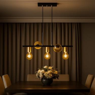 Imagem de Luminária de teto Pendente Rubis 5 Lâmpadas Moderno Industrial (Estilo Jabuticaba) (Preto/Verniz Ouro)