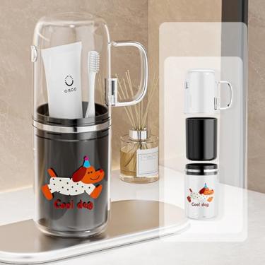 Imagem de Estojo de escova de dentes de viagem com adesivo decorativo 3 em 1, suporte de escova de dentes e capa de pasta de dentes, recipiente portátil para acampamento, viagem de negócios, banheiro, preto