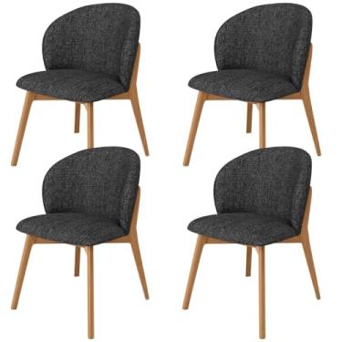 Imagem de Kit 04 Cadeiras de Jantar e Estar Living Estofada Mia L02 Linho Chumbo - Lyam Decor