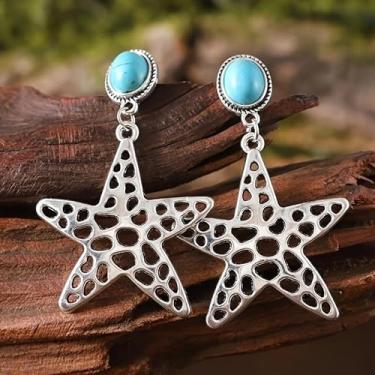 Imagem de Brincos femininos estilo faroeste turquesa com estrela boho, pingente de gota, ideia de presente elegante, roupa de concerto country, presentes de amizade, Medium, Latão, Sem pedra preciosa