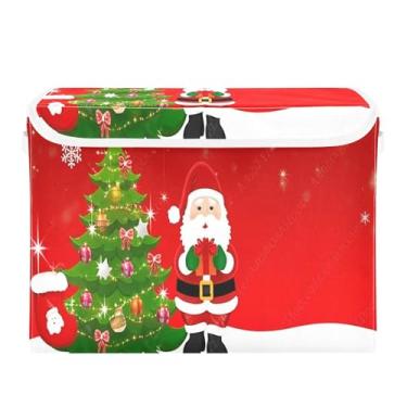Imagem de SEHANY Cestas de armazenamento de Papai Noel de Natal com tampas, organizador de caixas de armazenamento de tecido para armário de roupas, cobertor de escritório, berçário, 42 x 32 x 30 cm