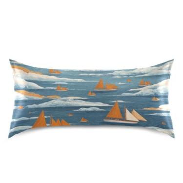 Imagem de Blueangle Fronha de cetim para pequenos veleiros para cabelo e pele, fronha de seda, tamanho king (50,8 x 101,6 cm) - Capas de almofada de cetim com fecho de envelope (445)