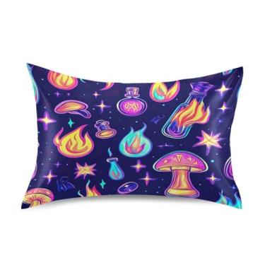 Imagem de Blueangle Fronha de cetim cogumelos coloridos para cabelo e pele, fronha de seda, tamanho padrão (51 x 66 cm) - Capas de almofada de cetim refrescantes com fecho de envelope (42)