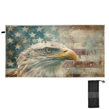 Imagem de Blueangle Toalha de praia com bandeira de águia careca - Toalhas de viagem compactas e leves - Toalha de secagem rápida super absorvente para natação, acampamento e férias (461)