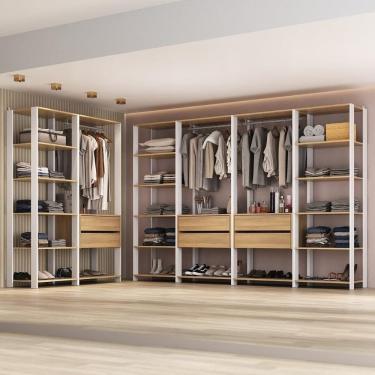 Imagem de Closet Aberto Modulado Arara Organizadora Com Cabideiro 405cm Allegra Multimóveis Mp4391 Branco/madeirado