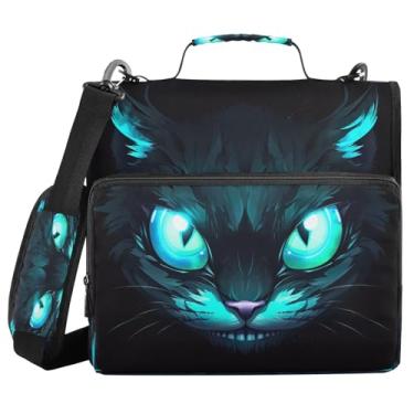 Imagem de Blueangle Fichário de olho de gato neon azul com zíper, bolsa de 3 anéis de 3 anéis, comporta 500 páginas, organizador de zíper com vários bolsos com alça ajustável e alça (598)