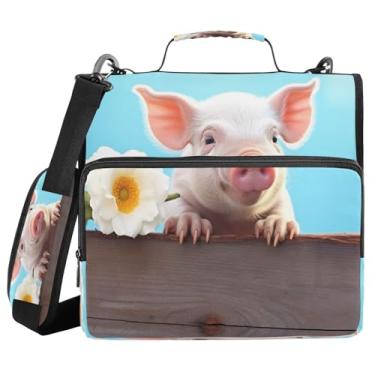 Imagem de Blueangle Fichário com zíper Pretty Little Pig, bolsa de fichário de 3 anéis de 3 cm comporta 500 páginas, organizador de zíper com vários bolsos com alça ajustável e alça (629)