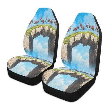 Imagem de Blueangle 2 peças de capas de assento de carro formigas em uma ponte, almofadas protetoras respiráveis para assentos dianteiros de carro, ajuste universal para SUV Sedan Truck Van (537)