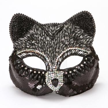 Imagem de Máscara de cosplay para rosto de gato com strass para festa de Halloween