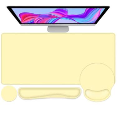 Imagem de 4 peças de protetor de mouse pad de mesa, descanso de pulso para teclado + mouse pad confortável com descanso de pulso + porta-copos grande para jogos de computador, laptop, 89,9 cm x 39,9 cm 2GG para