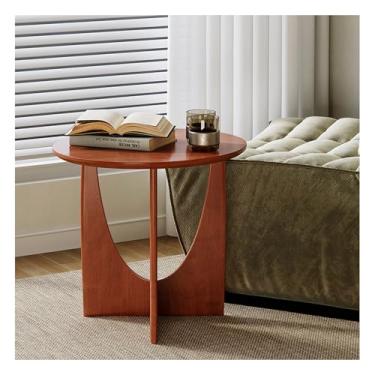 Imagem de HGTRH Mesa lateral redonda de madeira maciça, mesa de canto minimalista moderna com pernas em forma de madeira de borracha, mesa de cabeceira para sala de estar, quarto, varanda, nogueira