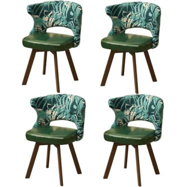 Imagem de Cadeiras de jantar giratórias de 360°, cadeira estofada com apoio de braço e encosto vazado, pernas grossas de madeira maciça, 150 kg, 4 peças