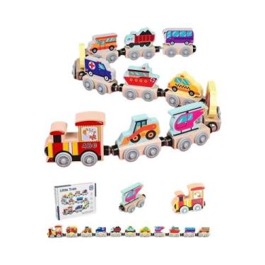 Imagem de Conjunto De Trem Magnético De Madeira Montessori Brinquedo Educacional