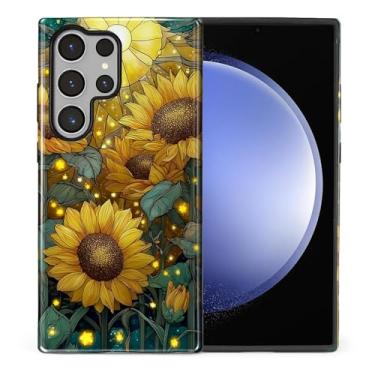 Imagem de TAMEFOX Capa protetora compatível com Samsung Galaxy S24 Ultra, antiqueda, arranhões, brilhante, estrelas, girassol