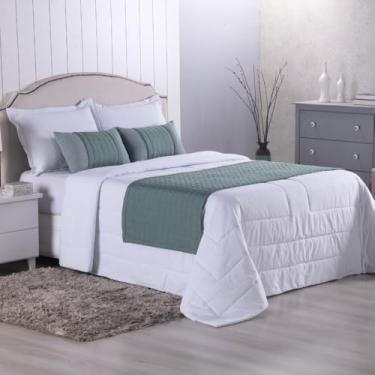 Imagem de Kit Peseira 5 Peças para Cama Casal King, Peseira e Almofadas Cheias Decorativas, Percal 300 Fios, Verde