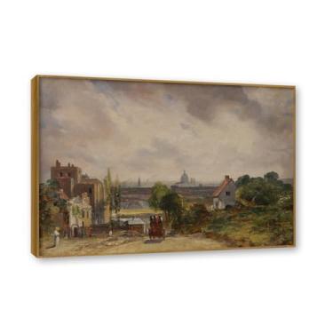 Imagem de Moldura de teca. Arte em tela romantismo estilo constável, (sem título 39), pintura de paisagem inglesa emoldurada, decoração de parede elegante para sala de estar escritório. 80 x 112 cm - 31,4 x