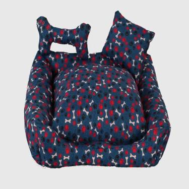 Imagem de Cama Pet para Cães, Premium Impermeável, Tamanho Médio 50x50x15cm, Ideal para Raças Médias, Lavável com Zíper, Enchimento em Flocos de Espuma, Azul Marinho, Quadrada, Estampa Animal