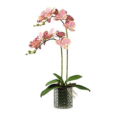 Imagem de LMJYU Flor artificial de orquídea com vaso Phalaenopsis plantas falsas para decoração decoração rosa