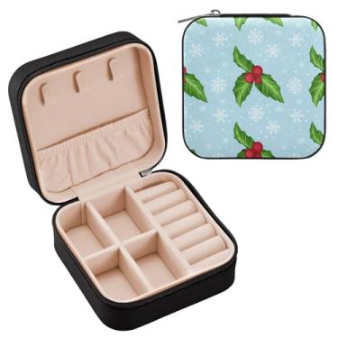 Imagem de Wassud Holly Leaves (2) Estojo de joias de viagem para mulheres, meninas, senhoras, noiva, mini organizador de joias de couro PU, caixa quadrada de armazenamento de joias para brincos, anéis, colar