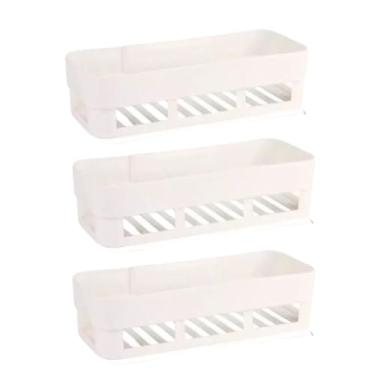 Imagem de Kit 3 Suportes Organizadores Multiuso Adesivo para Banheiro e Cozinha – Sem Furos Resistente e Prático (Branco Retangular)