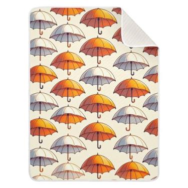 Imagem de WELLDAY Cobertor de guarda-chuva branco laranja para bebê, ultramacio, aconchegante, cobertor de bebê recém-nascido para carrinho de bebê, 76 x 101 cm, unissex