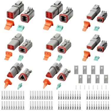 Imagem de Linkstyle Kit de conectores Deutsch de 128 peças, 8 conjuntos DT 2 3 4 6 pinos conector IP67 à prova d'água conector de fio elétrico, com 40 pares tamanho 16# contatos estampados