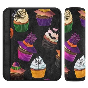 Imagem de Burbuja Capa para cinto de segurança de carro Cupcakes de Dia das Bruxas, macio, confortável, protetor de cinto de segurança para alça de ombro de assento, 1 par médio
