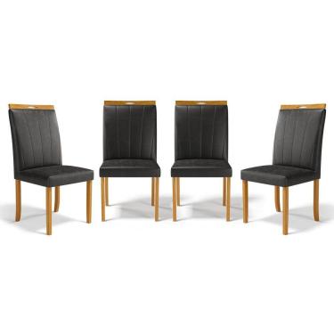 Imagem de Kit Com 4 Cadeiras Aurora Madeira Maciça Estofadas Para Mesa De Jantar